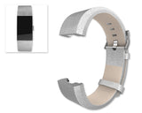 Replacement Leather Watch Band for Fitbit Charge 2 - Silver