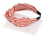 Korean Style Big Bow White Stripes Headband - Red