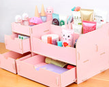 Decorative DIY Wooden Desk Cosmetic Storage Box - Pink