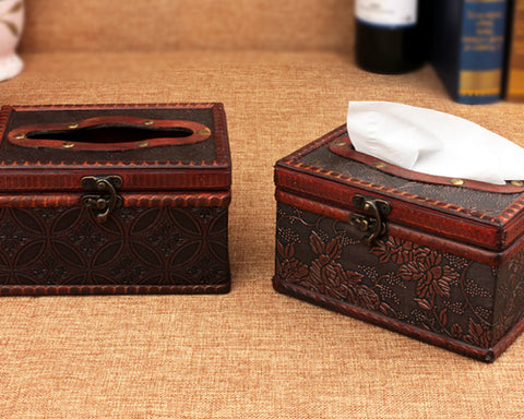 Retro Rectangular Wooden Tissue Box Holder