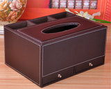 PU Leather Tissue Box Holder with Compartments