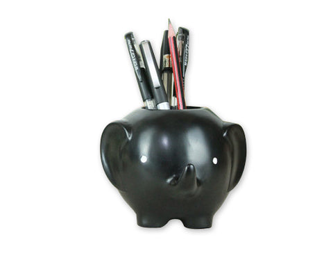 Elephant Shape Desk Pencil Holder - Black