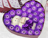 20 Pcs Heart Shaped Scented Rose Petal Bath Soap with Little Bear - Purple