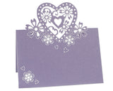 Laser Cut Love Heart Wedding Table Place Card - Purple