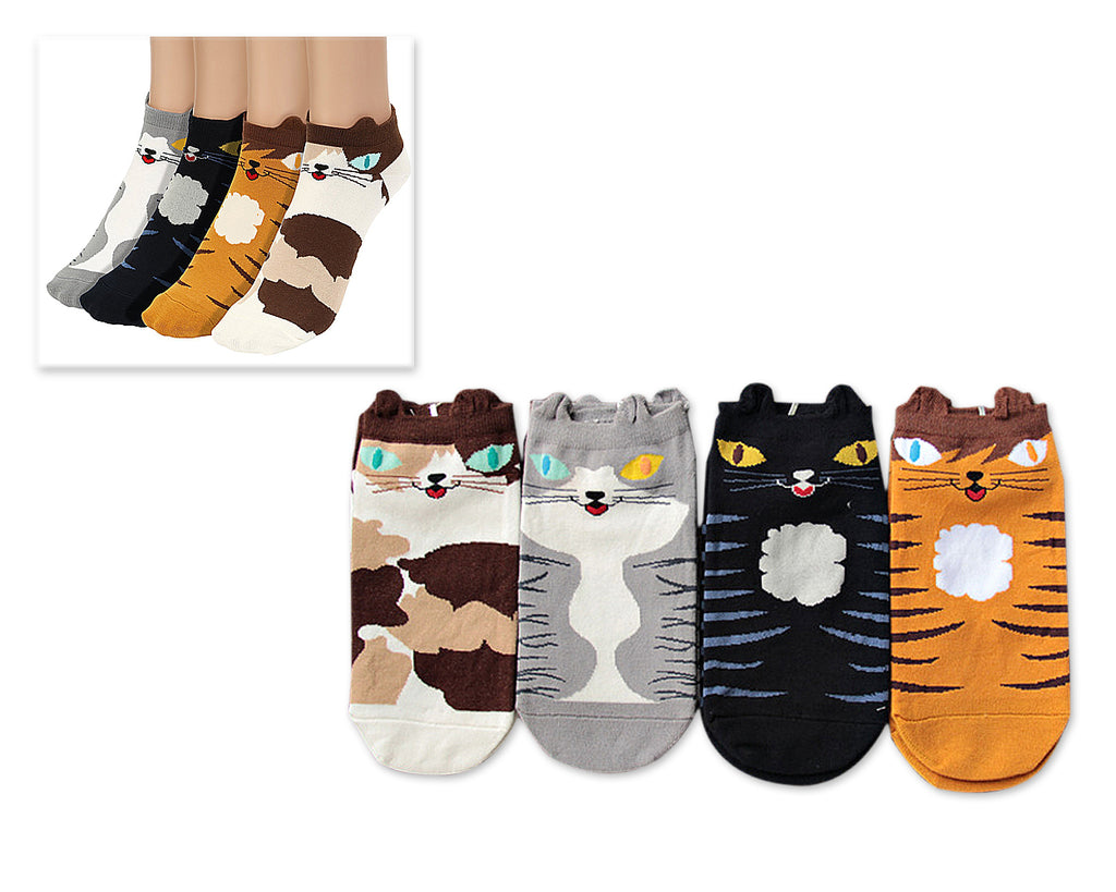 4 Pairs Animal Cat Soft Cartoon Ankle Socks Set