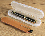 Luxury Leather Single Pen Holder with Transparent Case - Brown