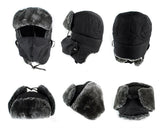 Winter Trapper Hat with Ear Flaps and Mask - Black