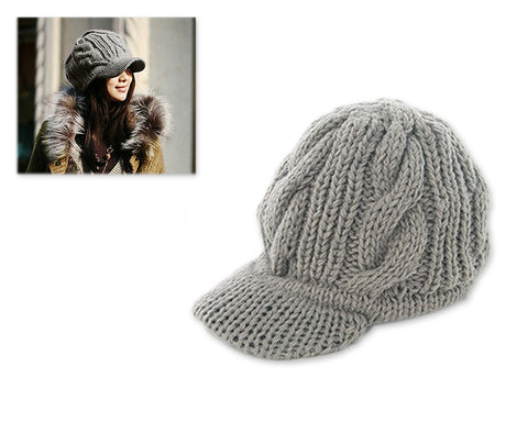 Visor Hat Style Women Winter Cable Knit Hat - Grey