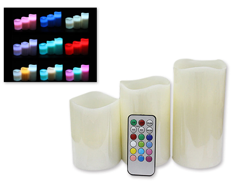 Set of 3 Remote Control LED Color Changing Flameless Candle Light