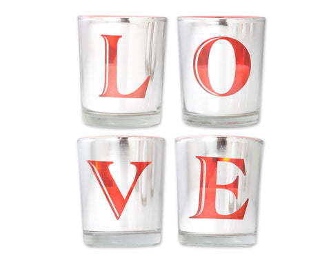 Set of 4 Plating Love Cup with Tealight Candles and Remote Control