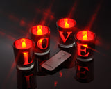 Set of 4 Plating Love Cup with Tealight Candles and Remote Control
