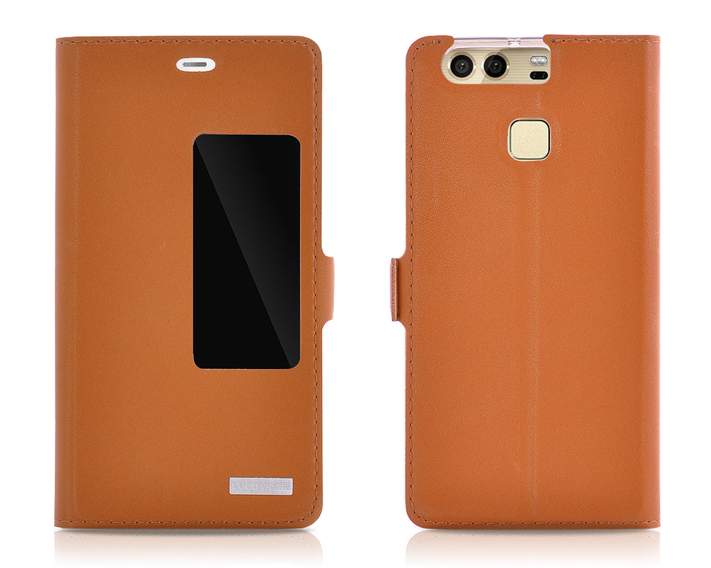 Smart Series Huawei P9 Genuine Leather Case - Brown