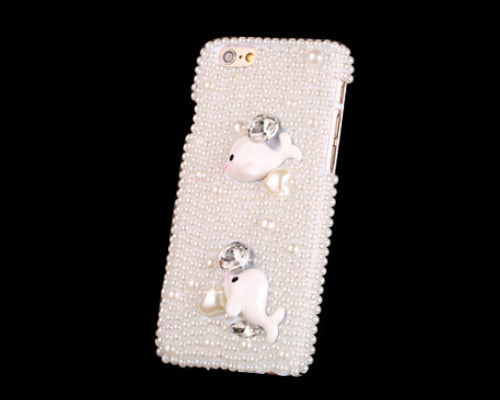 3D Rhinestone Series iPhone 6 and 6S Pearl Case - Dolphins