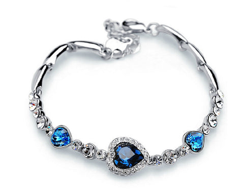 Sweet Heart Style Crystal Bracelet - Blue