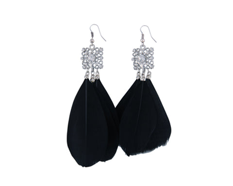 Bohemian Feather Black Crystal Earrings