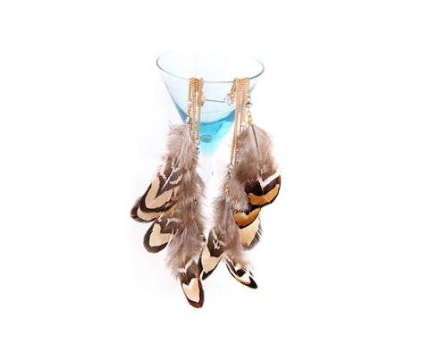 Bohemian Feather Brown Tassel Earrings