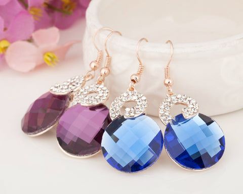 Noble Purple Crystal Hook Earrings