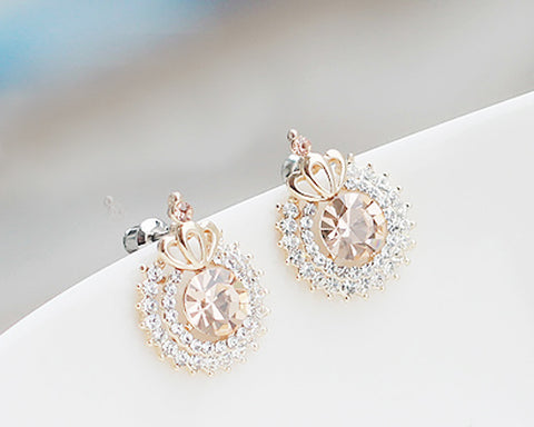 Sweet Princess Crown Crystal Earrings for Women
