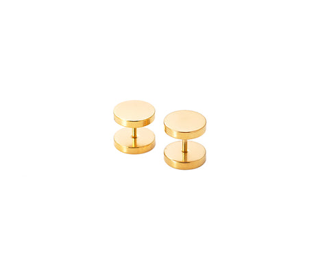 Unisex Titanium Steel Screw Ear Stud Faux Taper Round Earrings - Gold
