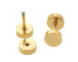 Unisex Titanium Steel Screw Ear Stud Faux Taper Round Earrings - Gold