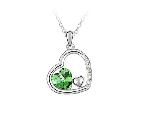 Unique Deep In Heart Crystal Necklace - Green
