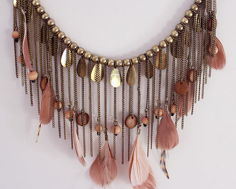 Bohemian Feather Copper Bead Necklace