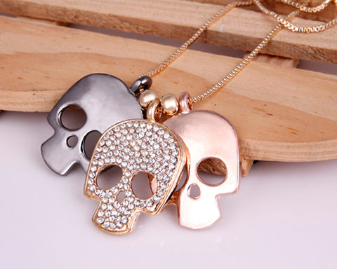 Punk Three-skull Crystal Necklace