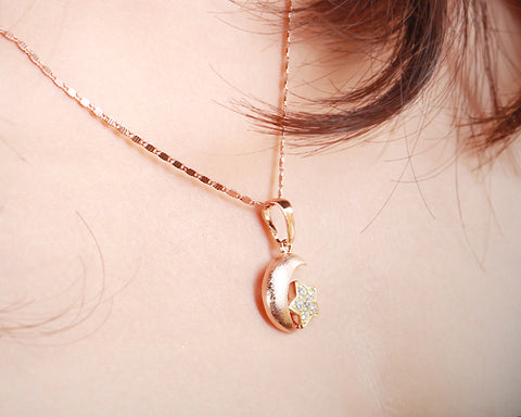 Story Of Moon and Star Crystal Necklace - Gold