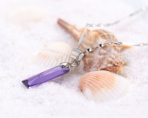 Rectangle Crystal Pendant Necklace - Purple
