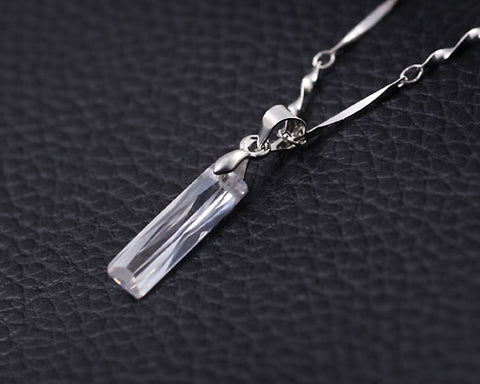 Rectangle Crystal Pendant Necklace - White