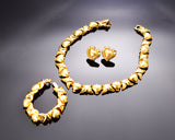 Chunky Gold Heart Necklace and Bracelet and Earrings Jewelry Set
