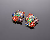 Colorful Crystal Flower Brooch and Earrings and Necklace Jewelry Set