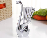 Stainless Steel Swan Shaped Cutlery Holder with 6 Pcs Flatware