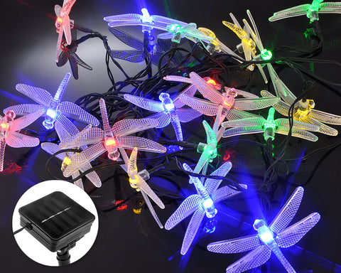Dragonfly Solar Power String Lights Outdoor Decor 16 Feet 20 LED