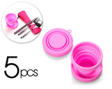 5 Pcs Silicone Folding Retractable Water Cup for Travel - Pink