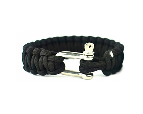 Survival Bracelet Strap with Stainless Steel U Shackle - Black