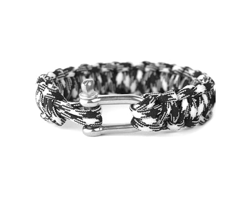 Survival Bracelet Strap With Stainless Steel U Shackle-Black and White