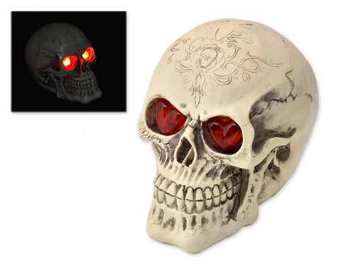 Halloween Decoration Terror Resin Skull Ornament w/ LED Light - Tattoo