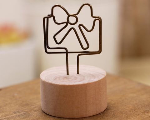 2&quot; Paper Photo Clip Memo Card Wood Base Holder Table Decor -Ribbon Bow