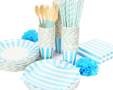 12 Sets Disposable Wood Cutlery Party Set with Stripe Pattern