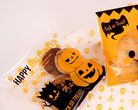 100 Pcs Halloween Party Accessory Cookie Candy Gift Treat Bag -Pumpkin