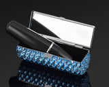 Classic Bling Swarovski Crystal Lipstick Case With Mirror - Sky Blue