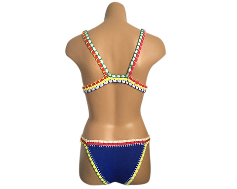 Tribal Style Crochet Triangle Bikini Set - Blue