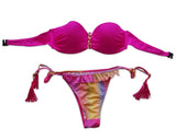 Bright Color Bikini Set with Solid Bra and Printed Panty