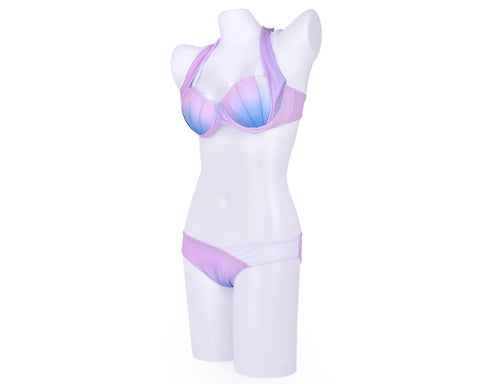 Purple Color Shell Design Bra Halter Bikini Set - A