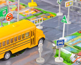 Blue Bird Vision School Bus with Road Signs Accessories Play Rug
