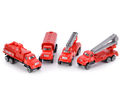 Set of 4 1:64 Fire Engine Alloy Toy Car Model