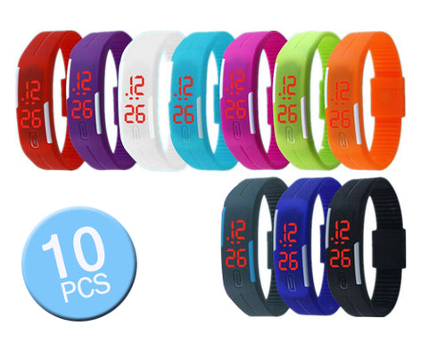 10 Pcs Wholesale Colorful Silicone Digital LED Wrist Sport Watches