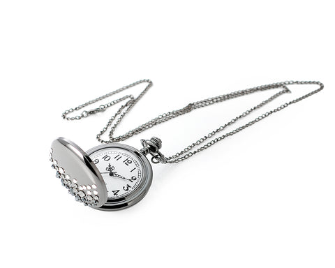 Luxury Swarovski Crystal Pocket Watch with Chain - Black