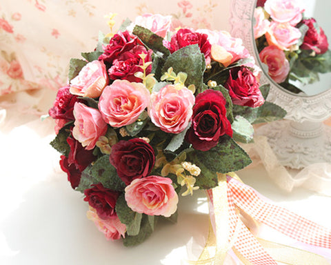 20 Pcs Wedding Rose Flowers Bouquet - Red Pink